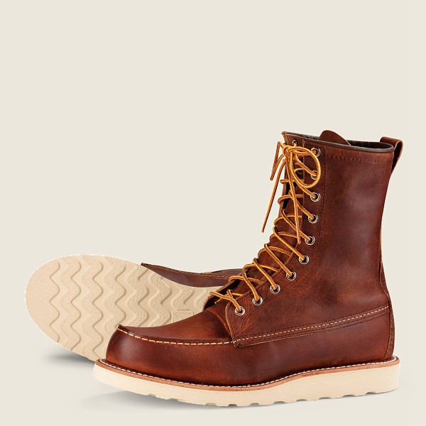 Red Wing Heritage Boots Brown - Red Wing Mens Classic Moc - 8-inchr Rough & Tough Leather - LRXIU-46